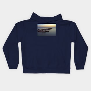 A Row of Colourful Boats Moored at the Jetty at Dusk Kids Hoodie